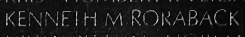Master Sergeant Kenneth Mills Roraback's name inscribed on The Wall.